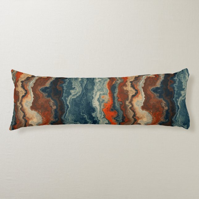 Blue and Rust Abstract Body Pillow (Front)
