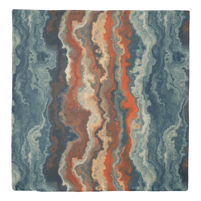 Blue and Rust Abstract Duvet Cover (Front)
