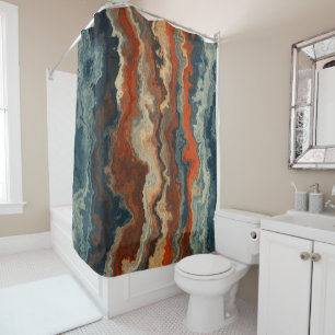 Blue and Rust Abstract Shower Curtain