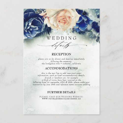 Blue and Rust Colored Flowers Wedding Information Enclosure Card