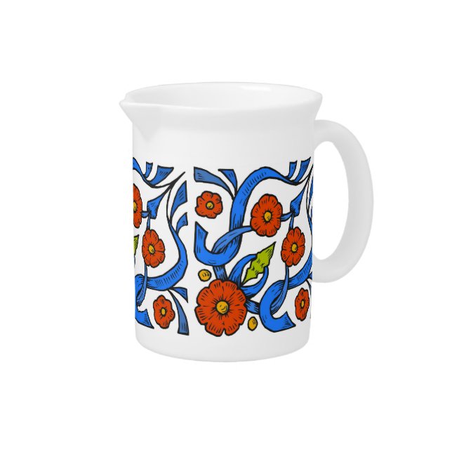 Blue and Rust Flowers Pitcher (Right)