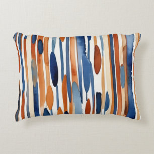 Blue and rusty orange abstract stripes accent pillow