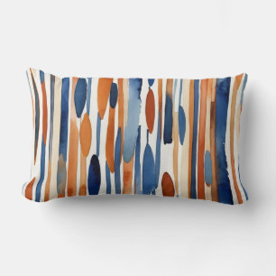 Blue and rusty orange abstract stripes lumbar pillow