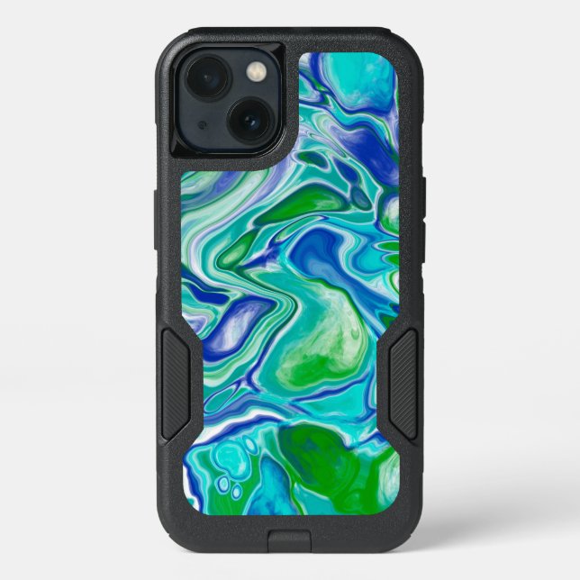 Blue and Sage Green Digital Fluid Art Marble     Otterbox iPhone Case (Back)