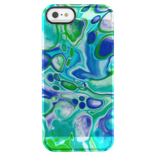 Blue and Sage Green Digital Fluid Art Marble Clear iPhone SE/5/5s Case