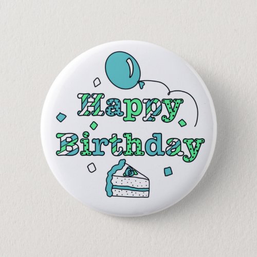 Blue and Sage Green Happy Birthday   Button