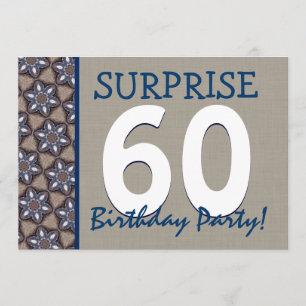 Blue and Sand Modern 60th Surprise Birthday Party Invitation