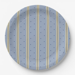 Blue and Sand Stripe Round Paper Plates