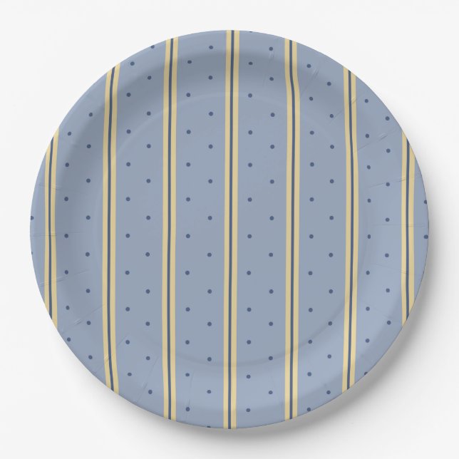 Blue and Sand Stripe Round Paper Plates (Front)