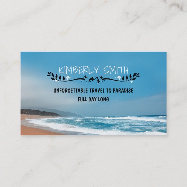 Blue and Sandy Beach Whimsical Business Card (Front)