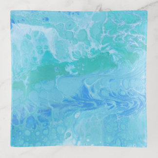 Blue and Sea Green Flow Art Trinket Tray