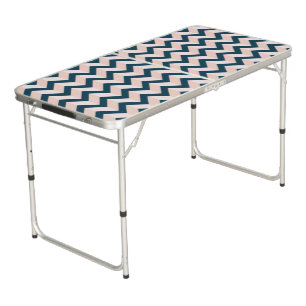 Blue and Shades of Pink Chevron Pattern Beer Pong Table
