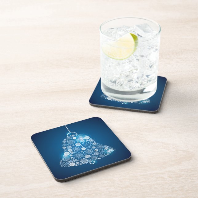 Blue and Shinning White Snowflakes Christmas Bell Beverage Coaster (Right Side)