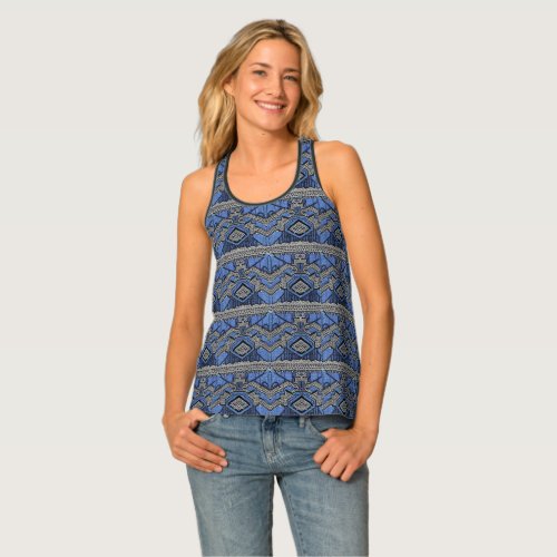 Blue and Silver 1920s Flapper Girl Beaded Effect Tank Top