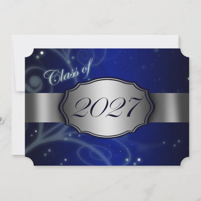 Blue and Silver 2027 Graduation Invitations (Front)