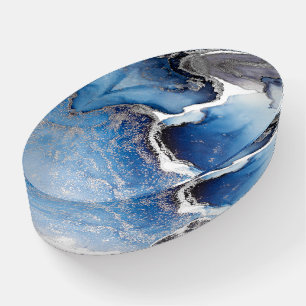 Blue and Silver Alcohol Ink Paperweight