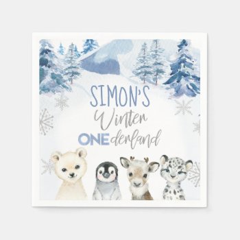 Blue And Silver Arctic Winter Onederland Birthday  Napkins by Sugar_Puff_Kids at Zazzle