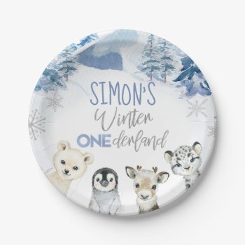 Blue And Silver Arctic Winter Onederland Birthday  Paper Plates by Sugar_Puff_Kids at Zazzle