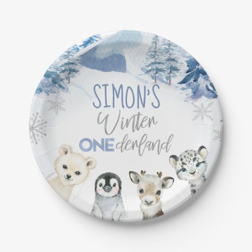 Blue and Silver Arctic Winter Onederland Birthday  Paper Plates