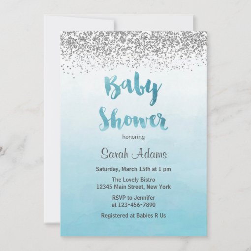 Blue and Silver Baby Shower Invitation | Zazzle