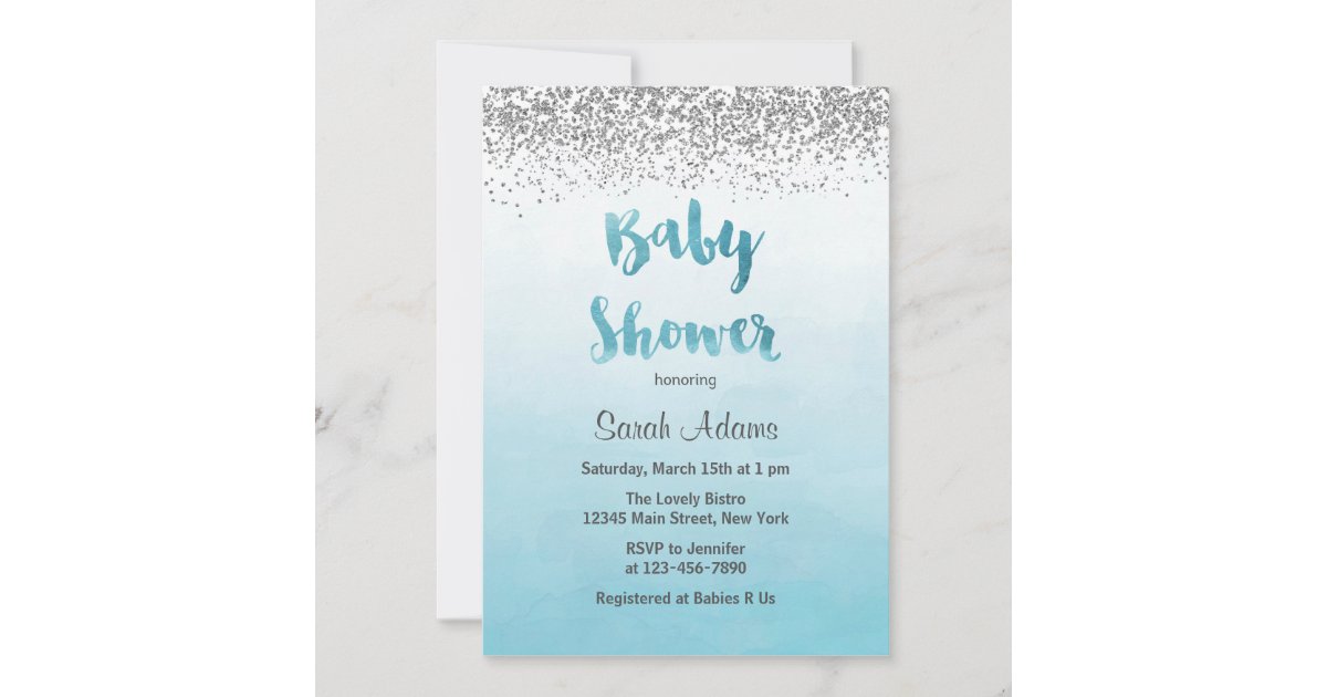 Blue and Silver Baby Shower Invitation Zazzle