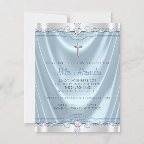 Blue and Silver Baptism Christening Invitation