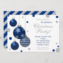 Blue and Silver Baubles Christmas Party Invitation