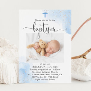 Blue and Silver Boy Baptism Dedication Invitation