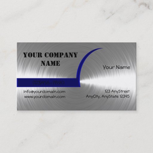Customizable Blue and Silver Brushed Metal Business Card