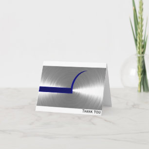 Blue and Silver Brushed Metal Letterpress Thank You Card