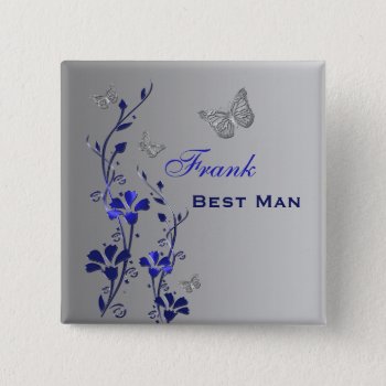 Blue And Silver Butterfly Floral Best Man Pin by NiteOwlStudio at Zazzle
