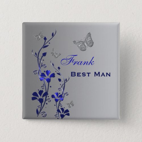 Blue and Silver Butterfly Floral Best Man Pin