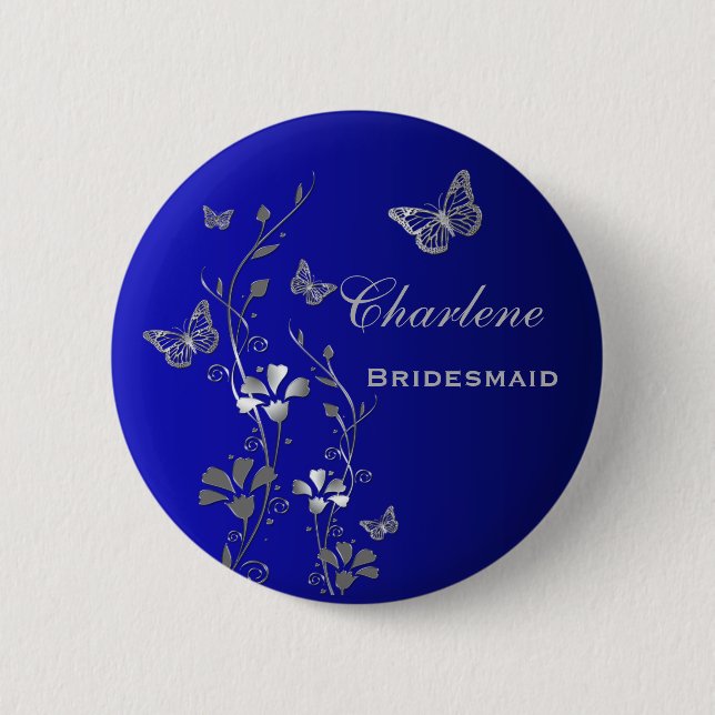 Blue and Silver Butterfly Floral Bridesmaid Pin (Front)