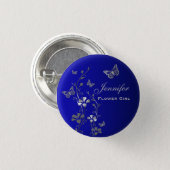 Blue and Silver Butterfly Floral Flower Girl Pin (Front & Back)