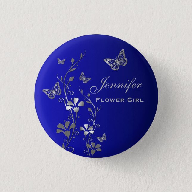 Blue and Silver Butterfly Floral Flower Girl Pin (Front)