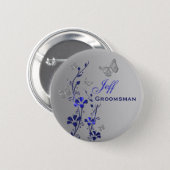 Blue and Silver Butterfly Floral Groomsman Pin (Front & Back)