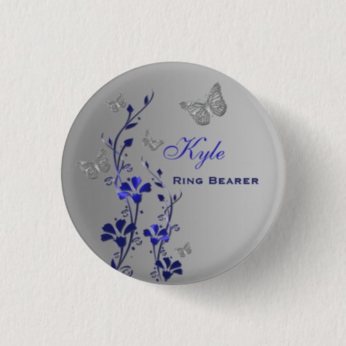 Blue and Silver Butterfly Floral Ring Bearer Pin