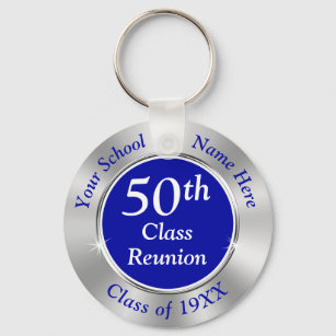 Blue and Silver, Cheap 50th Class Reunion Favors Keychain