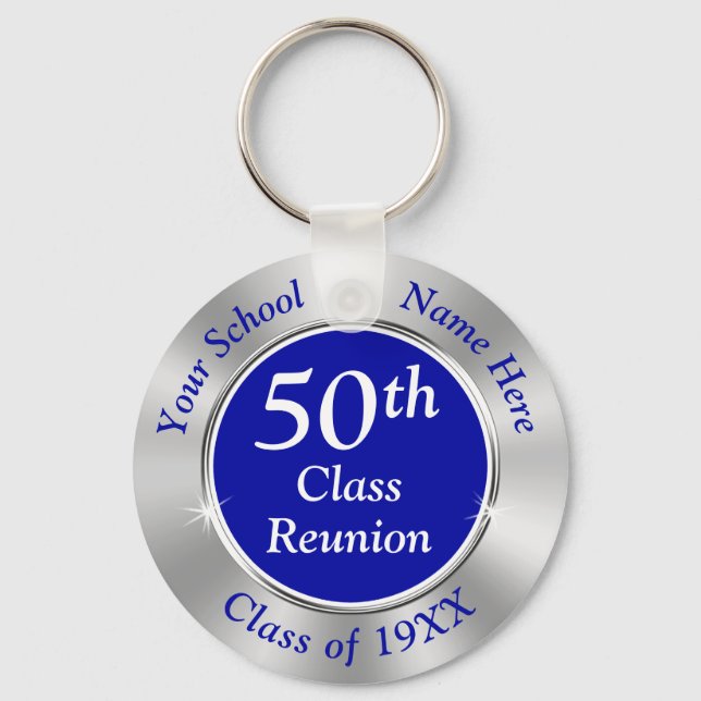 Blue and Silver, Cheap 50th Class Reunion Favors Keychain (Front)