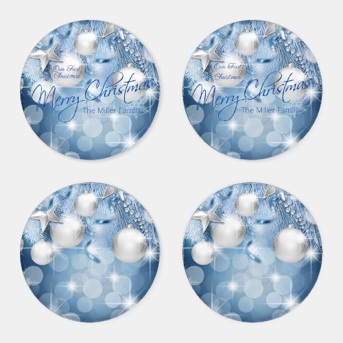 Blue and Silver Christmas Coaster Set