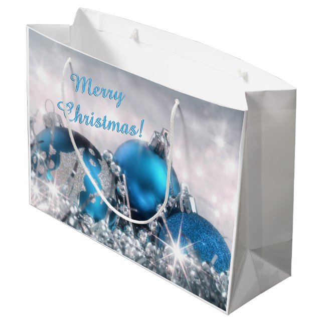 Blue And Silver Christmas Large Gift Bag (Back Angled)