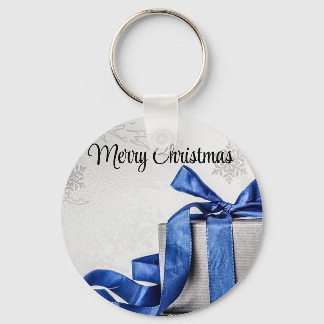Blue and Silver Christmas Presents  Keychain (Front)