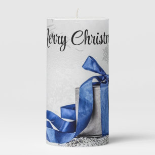 Blue and Silver Christmas Presents Pillar Candle