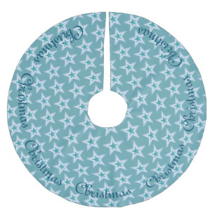 Blue and Silver Christmas Stars Brushed Polyester Tree Skirt