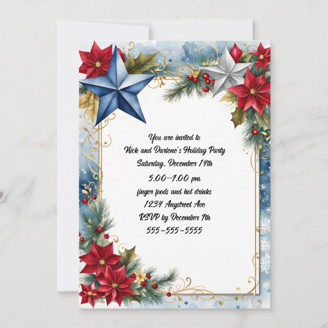Blue and Silver Christmas Stars Invitation (Front)
