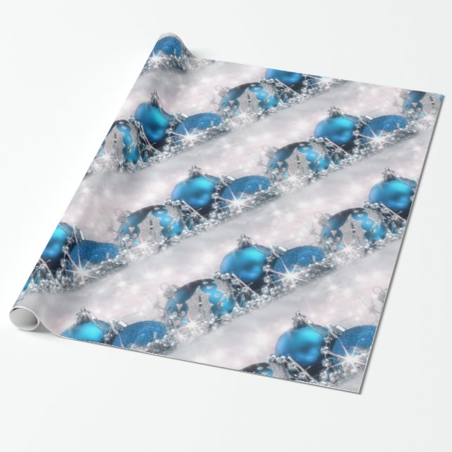 Blue And Silver Christmas Wrapping Paper (Unrolled)