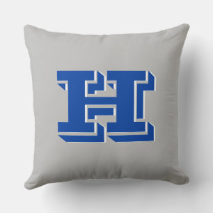 Blue and Silver College Block Font Initial Throw Pillow