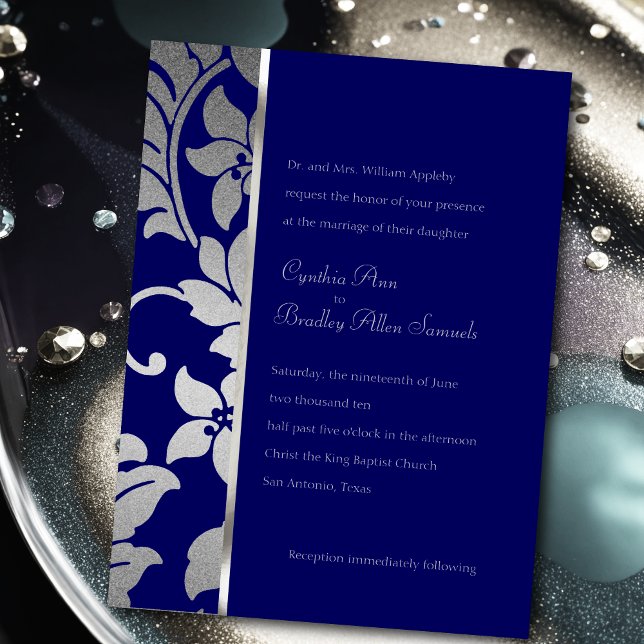 Blue and Silver Damask Invitation (Creator Uploaded)