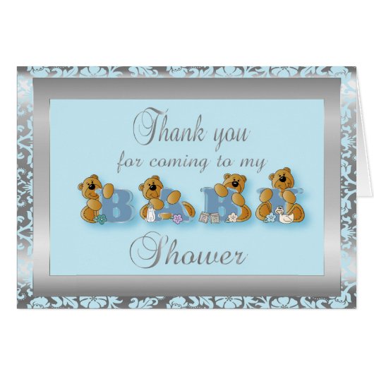 Blue and Silver Damask Teddy Bears (Front Horizontal)