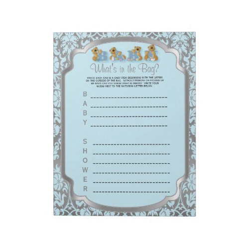 Blue and Silver Damask Teddy Bears _ Game Notepad